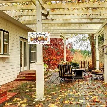 Geetery Football and Fall Y'all Wood Sign Hanging Farmhouse Wall Decor Fall Football Wall Decor Rustic Wooden Autumn Porch Sign for Front Door Home Living Room Garden Harvest Thanksgiving (Lovely)