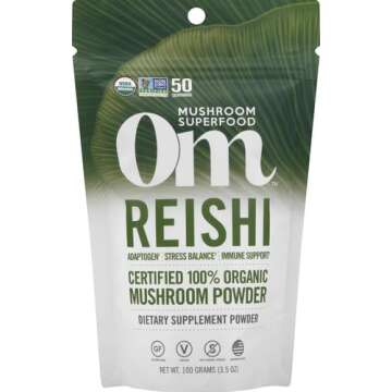 OM MUSHROOM SUPERFOOD Reishi Organic Mushroom Powder, 3.5 Ounce, 50 Servings, Adaptogen, Stress & Im...