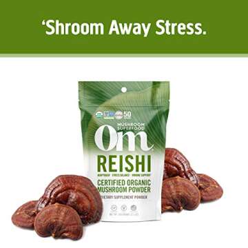 OM MUSHROOM SUPERFOOD Reishi Organic Mushroom Powder, 3.5 Ounce, 50 Servings, Adaptogen, Stress & Immune Support, Superfood Mushroom Supplement