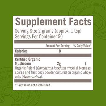 OM MUSHROOM SUPERFOOD Reishi Organic Mushroom Powder, 3.5 Ounce, 50 Servings, Adaptogen, Stress & Immune Support, Superfood Mushroom Supplement