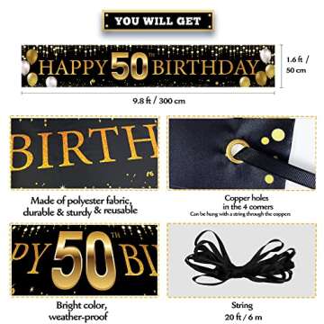 50th Birthday Decorations Yard Banner, Black Gold Happy 50th Birthday Decorations for Men Women, 50 ...