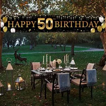 50th Birthday Decorations Yard Banner, Black Gold Happy 50th Birthday Decorations for Men Women, 50 Years Old Birthday Party Backdrop, 60 Birthday Sign for Outdoor Indoor, Fabric Vicycaty