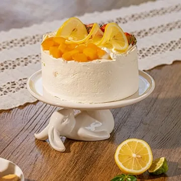 LA JOLIE MUSE Cupcake Stand Ceramic Dessert Plates for Snacks and Cookies, Bunny Candy Dish Gifts, 8.3 Inch White, Easter Home Decorations Gift