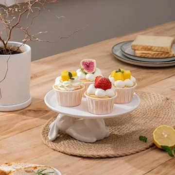 LA JOLIE MUSE Cupcake Stand Ceramic Dessert Plates for Snacks and Cookies, Bunny Candy Dish Gifts, 8.3 Inch White, Easter Home Decorations Gift