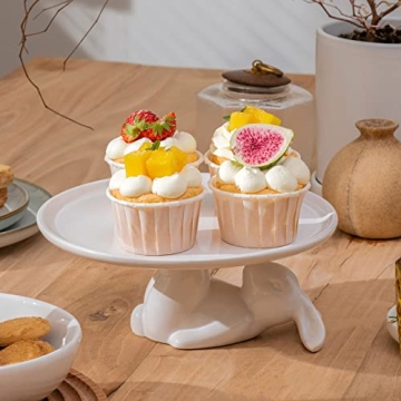 LA JOLIE MUSE Cupcake Stand Ceramic Dessert Plates for Snacks and Cookies, Bunny Candy Dish Gifts, 8.3 Inch White, Easter Home Decorations Gift