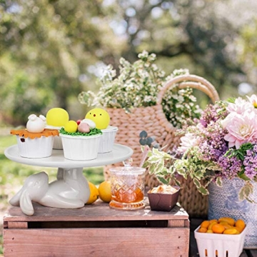 LA JOLIE MUSE Cupcake Stand Ceramic Dessert Plates for Snacks and Cookies, Bunny Candy Dish Gifts, 8.3 Inch White, Easter Home Decorations Gift