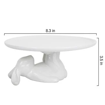 LA JOLIE MUSE Cupcake Stand Ceramic Dessert Plates for Snacks and Cookies, Bunny Candy Dish Gifts, 8.3 Inch White, Easter Home Decorations Gift