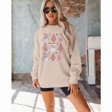 SOFEON Women Christmas Sweatshirt Retro Santa Pullover Cute Christmas Tree Coffee Graphic Xmas Crewn...