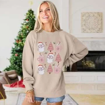 SOFEON Women Christmas Sweatshirt Cute Santa Graphic Pullover