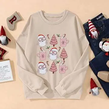 SOFEON Women Christmas Sweatshirt Cute Santa Graphic Pullover