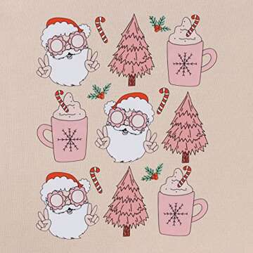 SOFEON Women Christmas Sweatshirt Retro Santa Pullover Cute Christmas Tree Coffee Graphic Xmas Crewneck Long Sleeve Tops (Beige, Medium)