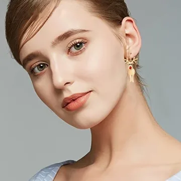 ENSKEFEN Christmas Reindeer Earrings Cute Holiday Jewelry