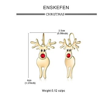 ENSKEFEN Christmas Reindeer Earrings Cute Holiday Jewelry