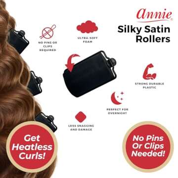 Annie Silky Satin Foam Rollers #1240, 6 Count Black Jumbo 1-1/2 Inch (2 Pack)