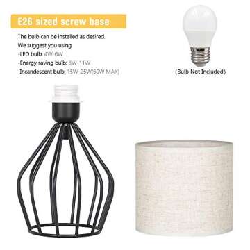 HAITRAL Black Modern Table Lamp - Minimalist Small Bedside Lamp with Hollowed Out Base Linen Fabric Shade, Vintage Nightstand Lamp for Bedroom Living Room Side Table Desk Kids Room