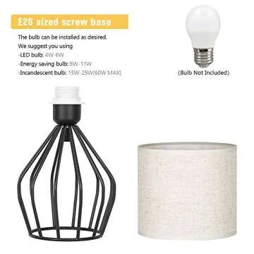 HAITRAL Black Modern Table Lamp - Minimalist Small Bedside Lamp with Hollowed Out Base Linen Fabric Shade, Vintage Nightstand Lamp for Bedroom Living Room Side Table Desk Kids Room