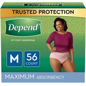 Depend FIT-FLEX Women’s Incontinence Underwear, Maximum Absorbency, 56 Count