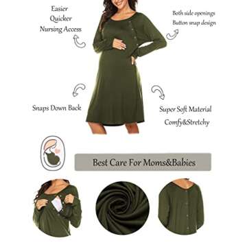 Ekouaer Maternity Nightgown Comfortable Nursing Dress