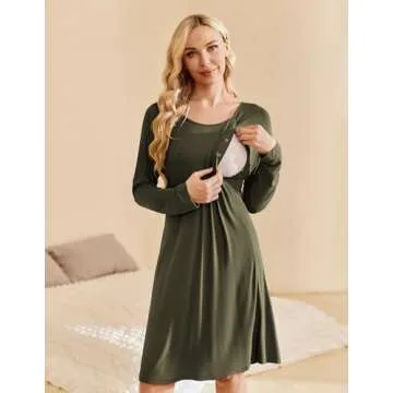 Ekouaer Maternity Nightgown Comfortable Nursing Dress