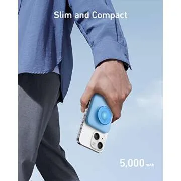 Anker 622 Magnetic Battery (MagGo with Popsocket), 5,000mAh Magnetic Portable Charger with Swappable PopGrip and Stand, USB-C for iPhone 13 and 12 Series.
