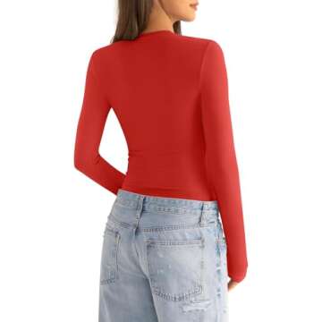 EasyGala Cotton Long Sleeve Shirts Women Crew Neck Slim Fit Basic Going Out Crop Y2k Outfits for Spring Fall Crewneck Tight Tops Fashion Trendy Undershirt Stretchy 2024 Red