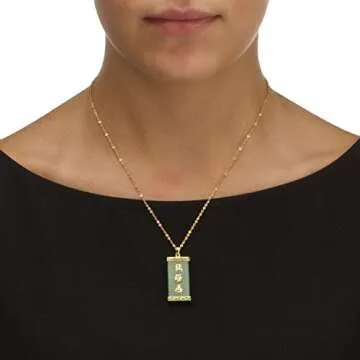 PalmBeach Yellow Gold-plated Sterling Silver Emerald Cut Genuine Green Jade "Good Luck" Pendant (36mm)
