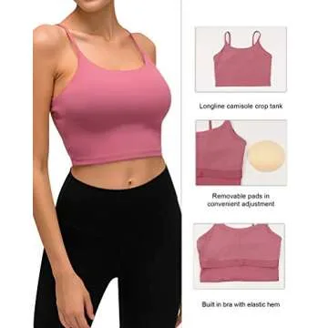 light & leaf Crop Tank Tops for Women with Built in Bra Padded Longline Sports Bra Long Cropped Yoga Tank for Athletic