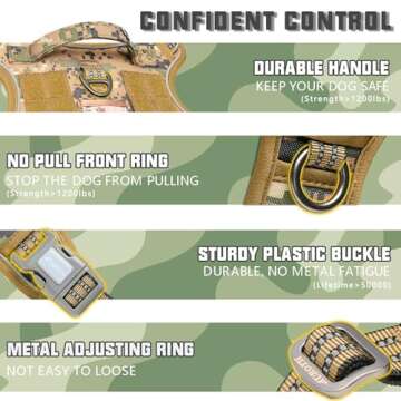 AUROTH Tactical Dog Harness for Small Medium Dogs No Pull Adjustable Pet Harness Reflective K9 Working Training Easy Control Pet Vest Military Service Dog Harnesses Woodland Camo M