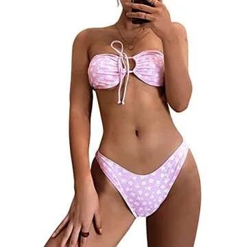 SOLY HUX Women's Floral Print Tie Front Bikini Swimsuit
