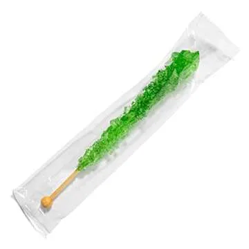 Green Rock Candy Sugar Sticks - 12 Individually Wrapped