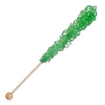 Green Rock Candy Sugar Sticks - 12 Individually Wrapped