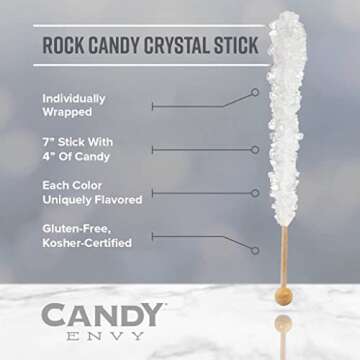 Candy Envy - Green Rock Candy Sugar Sticks - Green Apple Flavored - 12 Indiv. Wrapped
