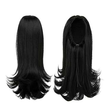 YUMOREAL Short Black Drawstring Ponytail Hair Extension for Black Women 14 Inch Straight Ponytail wi...