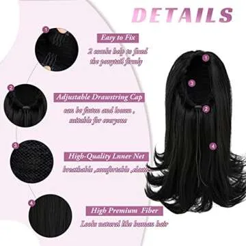 YUMOREAL Short Black Drawstring Ponytail Hair Extension for Black Women 14 Inch Straight Ponytail with End Curls Synthetic Fake Hairpieces