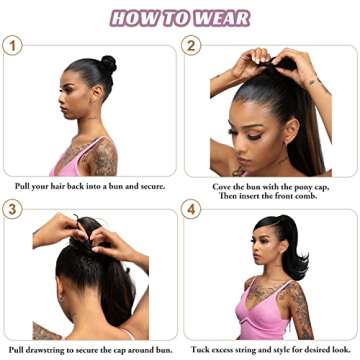 YUMOREAL Short Black Drawstring Ponytail Hair Extension for Black Women 14 Inch Straight Ponytail with End Curls Synthetic Fake Hairpieces