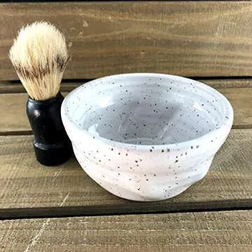 Handcrafted Speckled White Pottery Shaving Bowl for Men