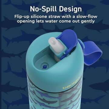 Bentgo Kids Water Bottle 2-Pack - Leak-Proof, Durable Tritan, BPA-Free 15 oz. Cup for Kids/Toddlers Ages 3+, Safe Sip Spout, & Dishwasher Safe for School/Sports/Daycare/Camp (Rocket/Shark)