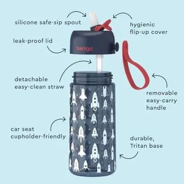 Bentgo Kids Water Bottle 2-Pack - Leak-Proof, Durable Tritan, BPA-Free 15 oz. Cup for Kids/Toddlers Ages 3+, Safe Sip Spout, & Dishwasher Safe for School/Sports/Daycare/Camp (Rocket/Shark)