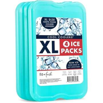 Cool Coolers by Fit & Fresh 4 Pack XL Slim Ice Packs, Quick Freeze Space Saving Reusable Ice Packs f...