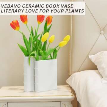 Set of 2 Ceramic Book vase for Flowers 8 and 7 inch Tall - Exquisitely Crafted for Unique Home Book ...