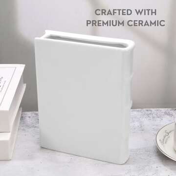 Set of 2 Ceramic Book vase for Flowers 8 and 7 inch Tall - Exquisitely Crafted for Unique Home Book Decor Accents - Elegant and Stylish Literary Inspired book flower vase - Ideal Gifts for Book Lovers