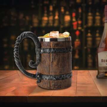 Kndatle Handmade Wooden Barrel Beer Mug for Craft Drinks