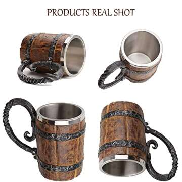 Kndatle Handmade Wooden Barrel Beer Mug for Craft Drinks