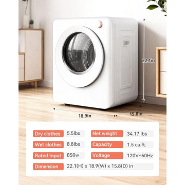 Euhomy 1.5 Cu.Ft. Portable Clothes Dryer - 850W Drying Machine with Multi-Function