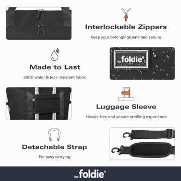 The Foldie® Foldable Travel Bag for Women [LARGE CAPACITY] - Packable & Expandable Tote Bag with Zipper for Travel