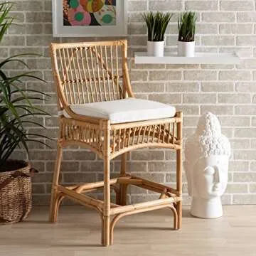 Baxton Studio Rose Modern Bohemian Counter Stool - Rattan & Fabric