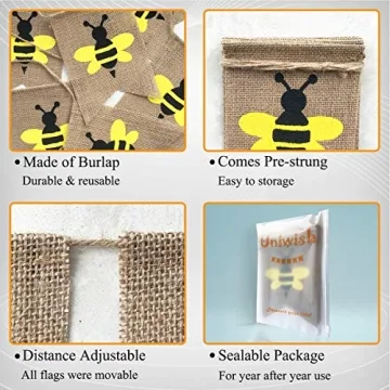 Uniwish Bumblebee Birthday Baby Shower Burlap Banner