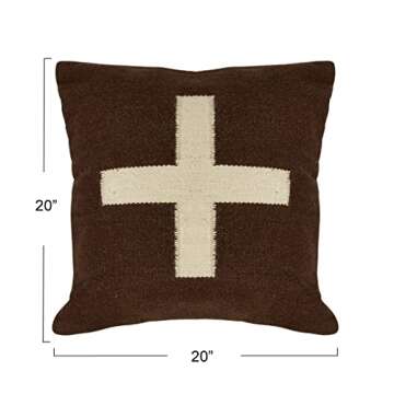 Creative Co-Op Swiss Cross Cotton Wool Throw Pillow, Brown and Cream