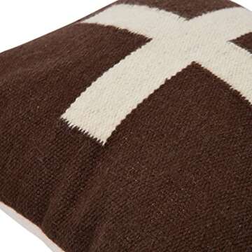 Creative Co-Op Swiss Cross Cotton Wool Throw Pillow, Brown and Cream