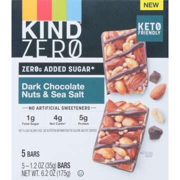 KIND ZERO Added Sugar Bars, Keto Snack, Dark Chocolate Nuts and Sea Salt, Good Source of Fiber, Glut...
